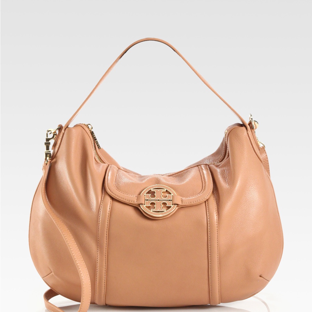 Brand New Tory Burch Amanda Leather Hobo Bag Crossbody Tan Aged Vachetta Gold